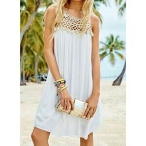 Lilly Pulitzer Rachelle Macramé & Crepe Swing Dress in Gold & White Size XL